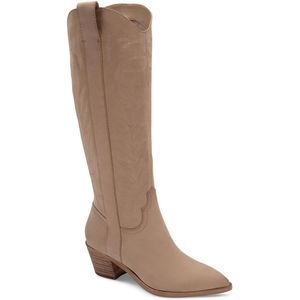 Dolce Vita Womens Solei Beige Leather Tall Cowboy, Western Boots Shoes